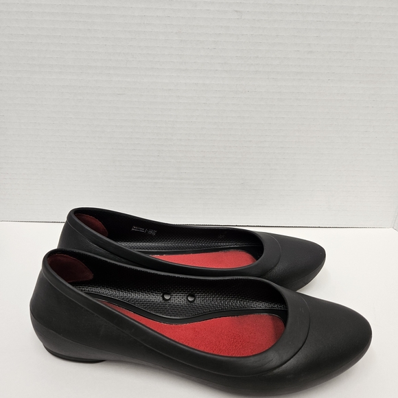 CROCS Black Flats with Red Interior - Picture 1 of 8